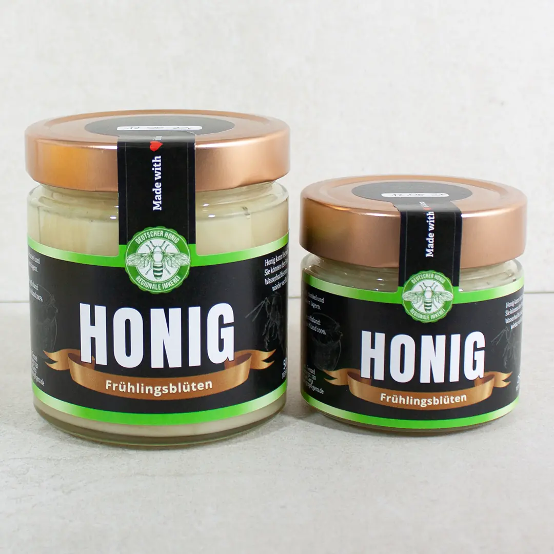 250g und 500g Gläser mit cremigen Frühtrachthonig vom Imker aus Gera