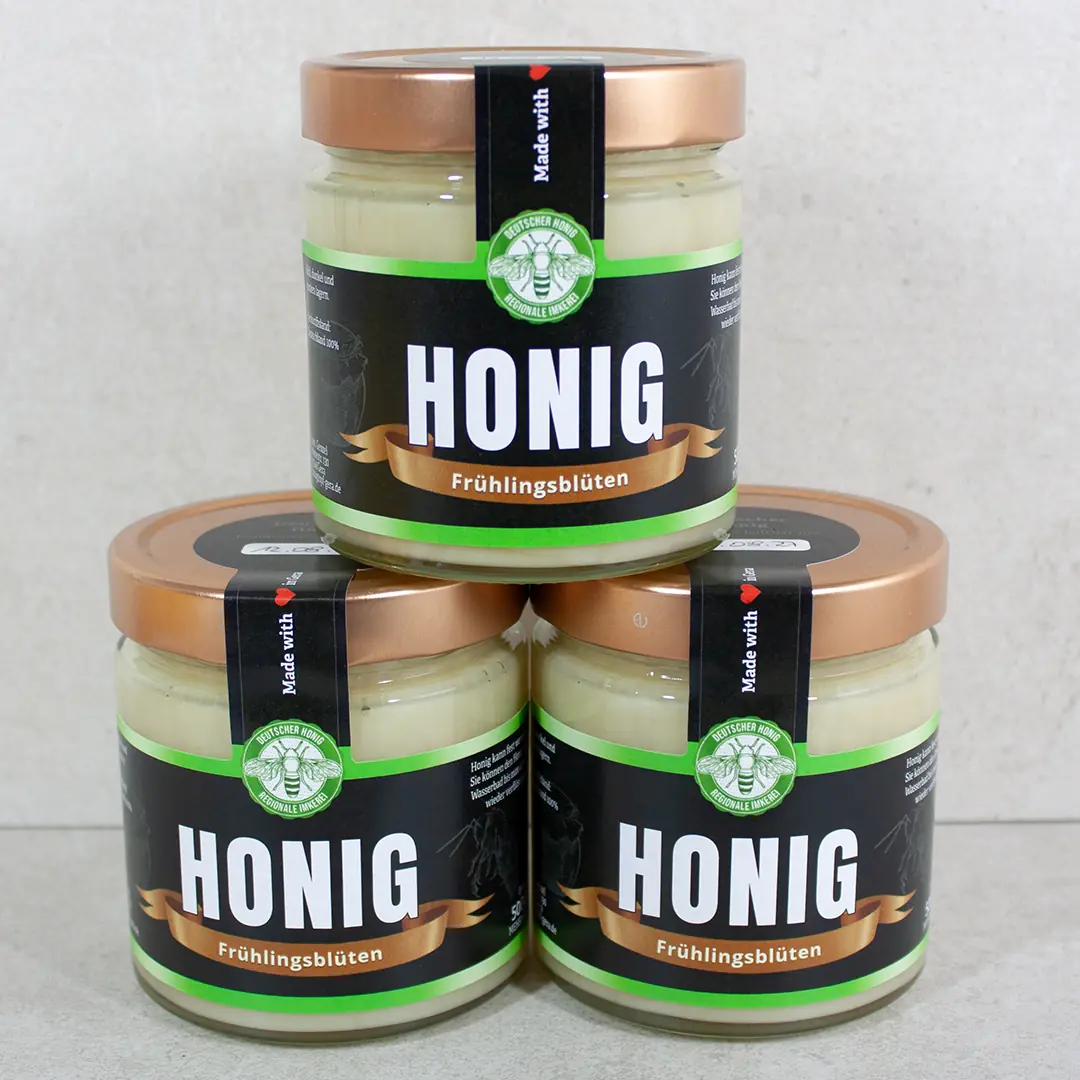 3 Gläser cremiger Frühtrachthonig 500g - Imkerei Genzel, Honigtopf Gera