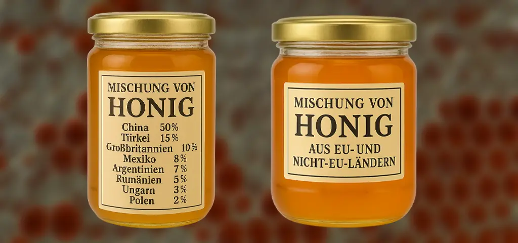 Gegenüberstellung alte und neue Honig-Kennzeichnung mit Herkunftsangaben