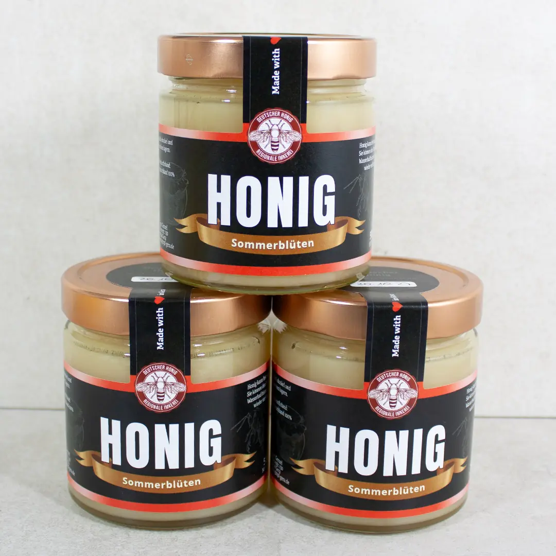 3 Gläser cremiger Sommerblütenhonig 500g - Imkerei Genzel, Honigtopf Gera