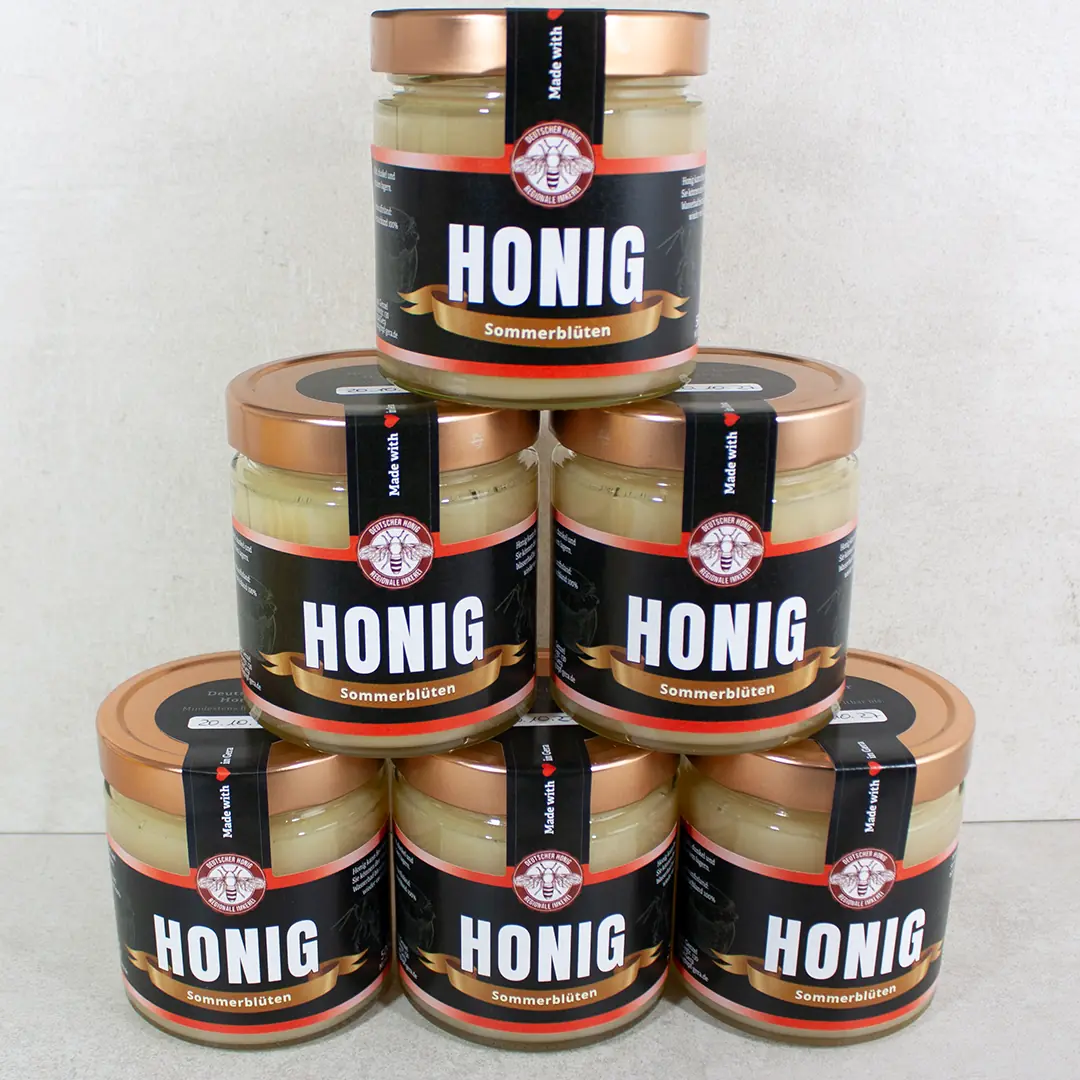 6 Gläser cremiger Sommerblütenhonig 500g - Imkerei Genzel, Honigtopf Gera